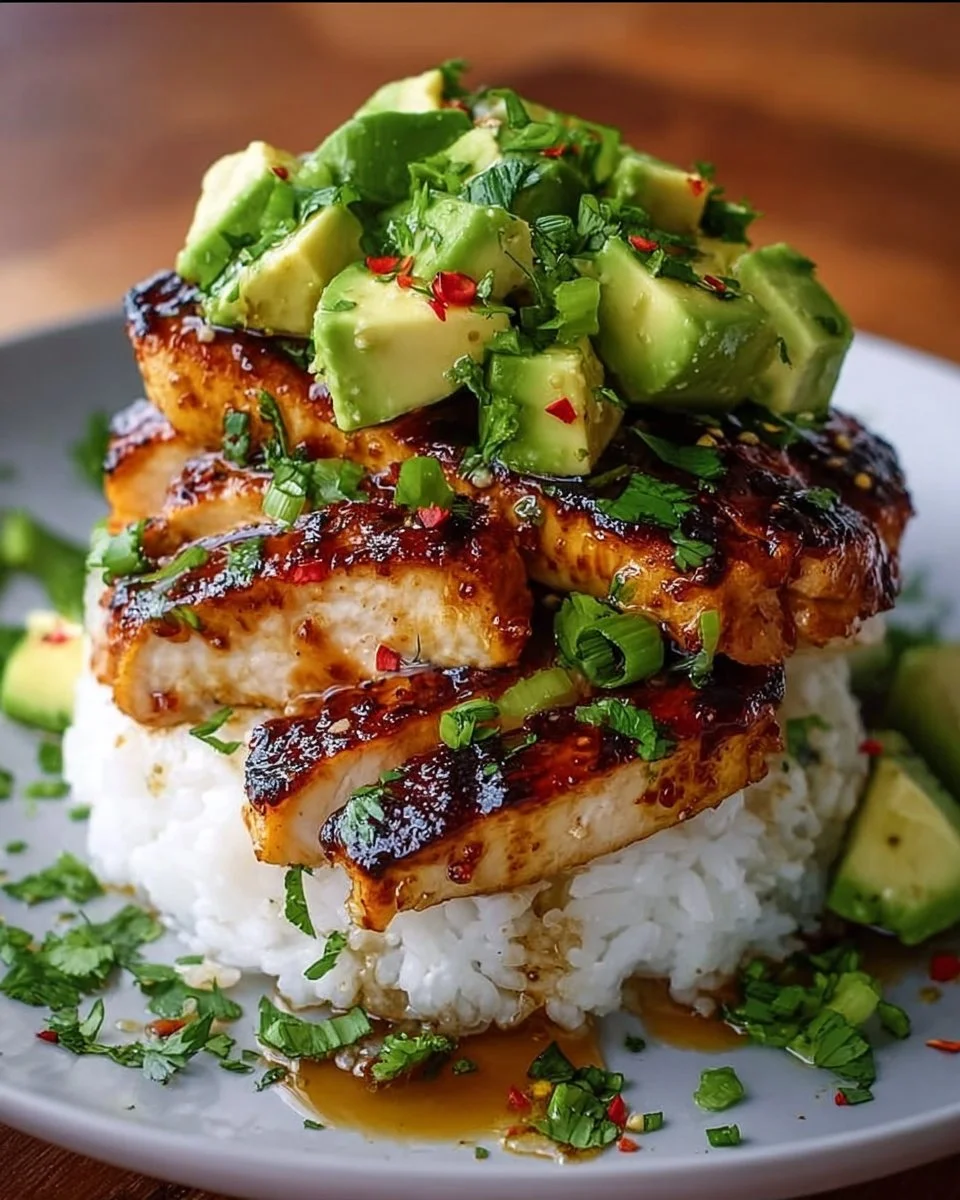 Delicious Honey Lime Chicken & Avocado Rice Stack Recipe