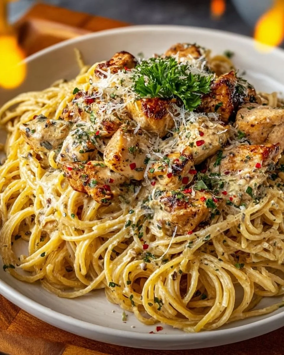Easy Creamy Cajun Chicken Spaghetti with Garlic Mozzarella Sauce
