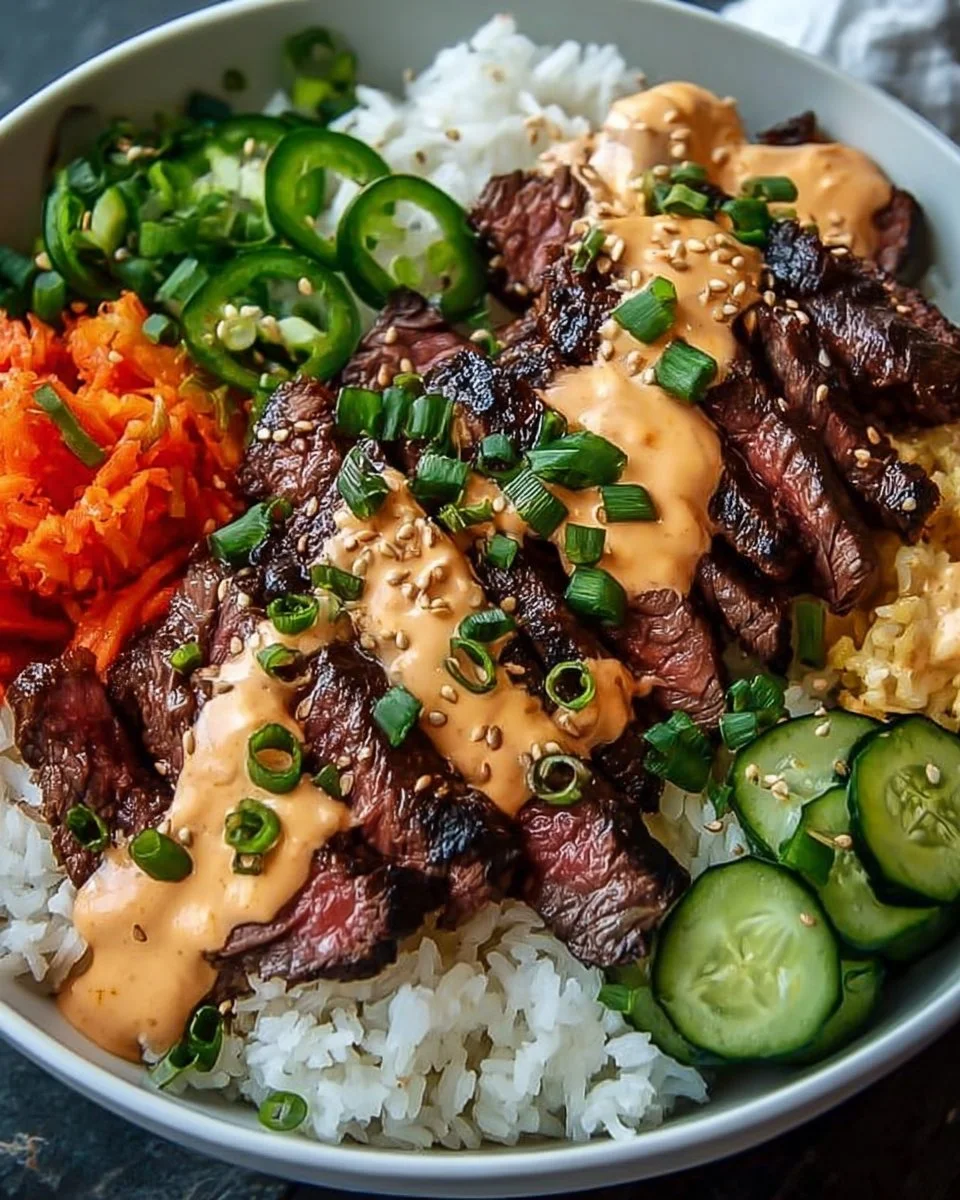 Irresistibly Easy Korean BBQ Steak Rice Bowls with Spicy Cream Sauce