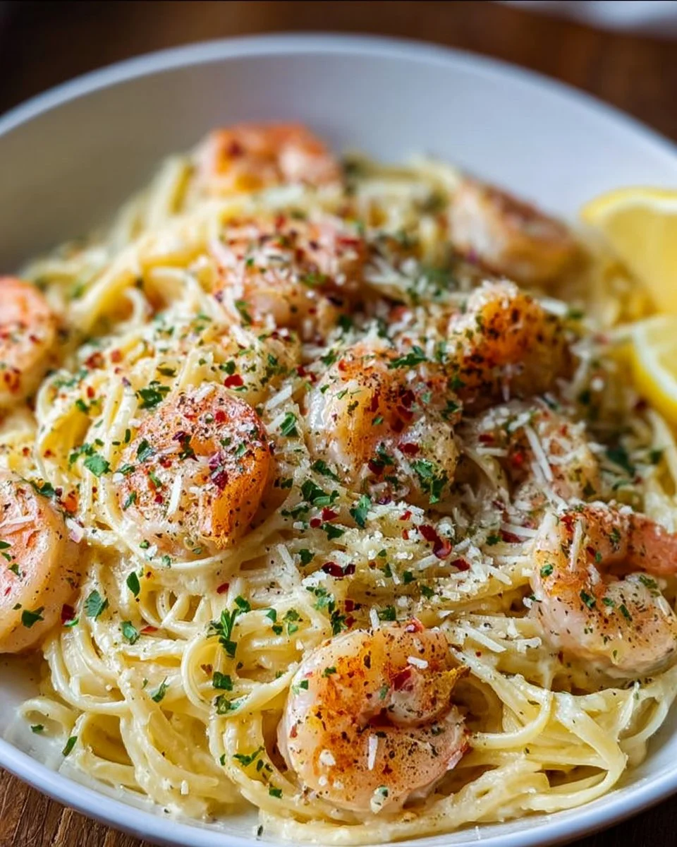 Shrimp Scampi Garlic Cream Pasta