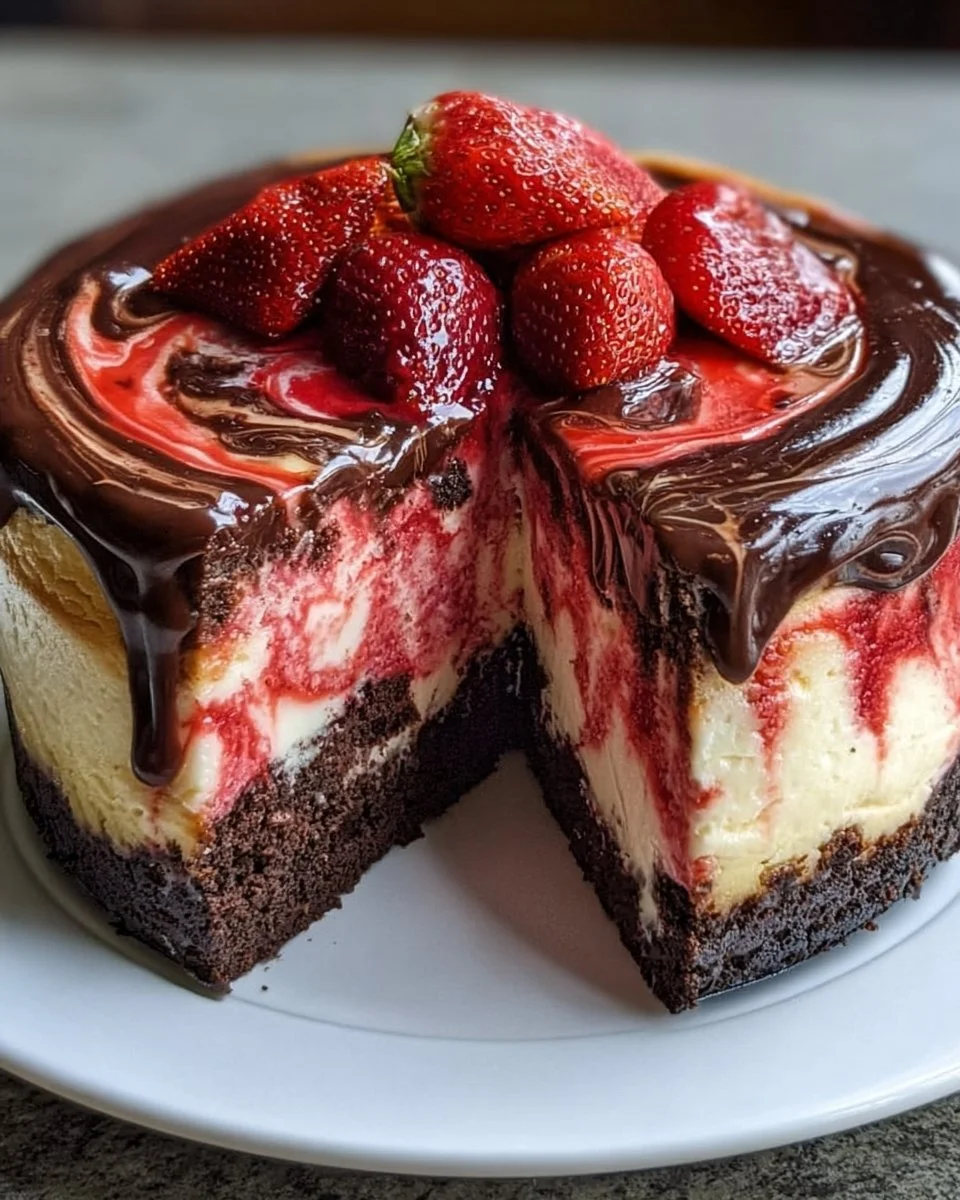 Chocolate Strawberry Swirl Cheesecake