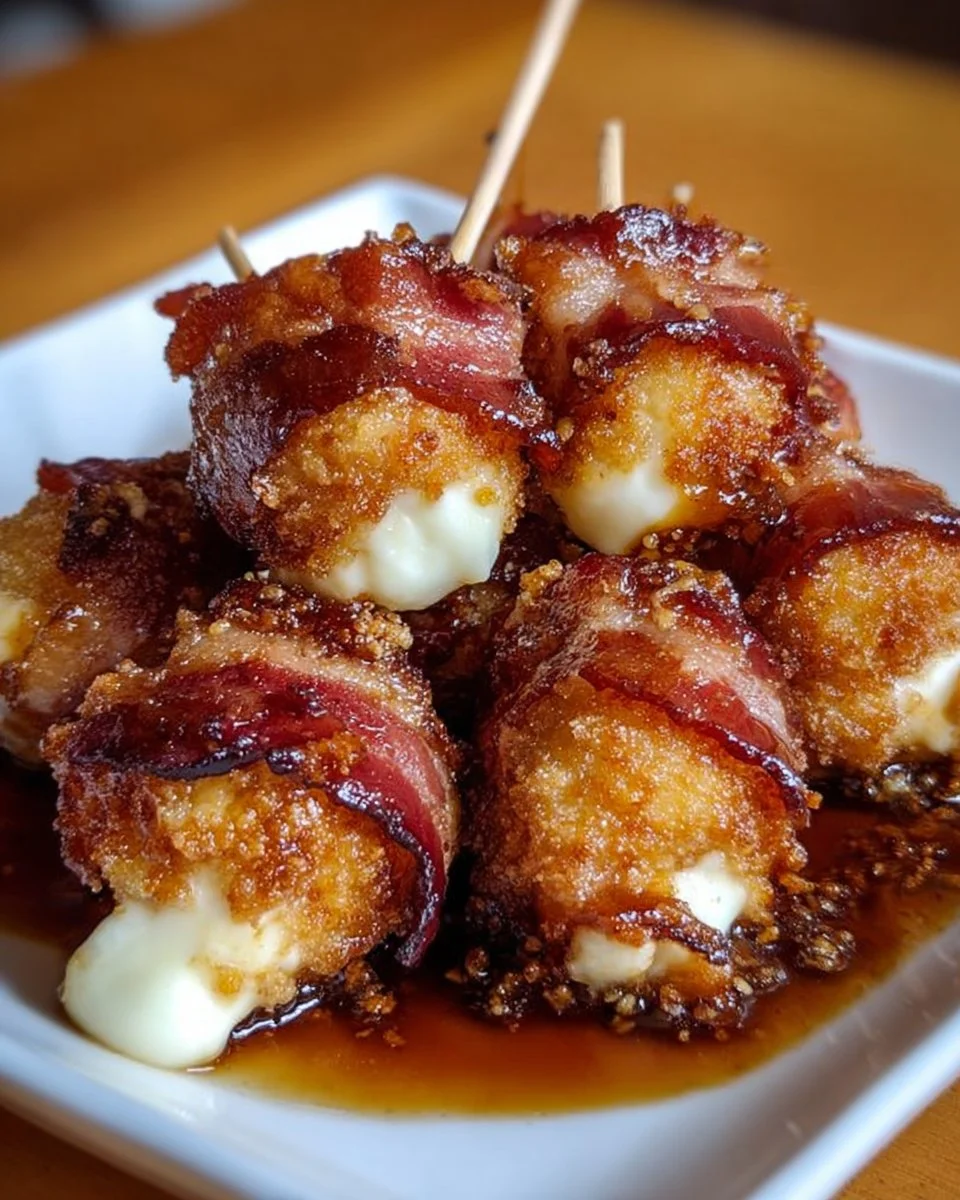 Crispy Bacon Mozzarella Poppers with Sweet Maple Glaze