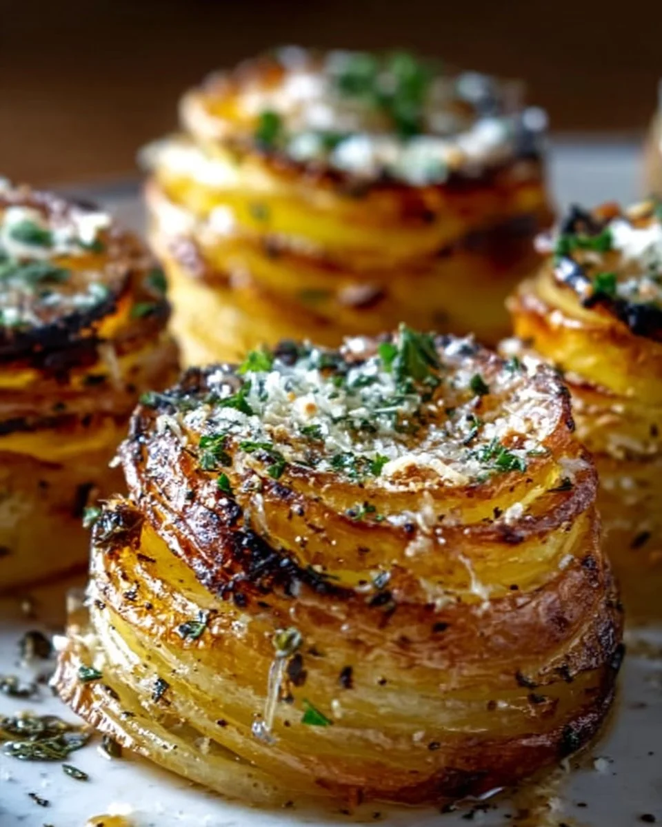 Roasted Garlic Parmesan Potato Stacks