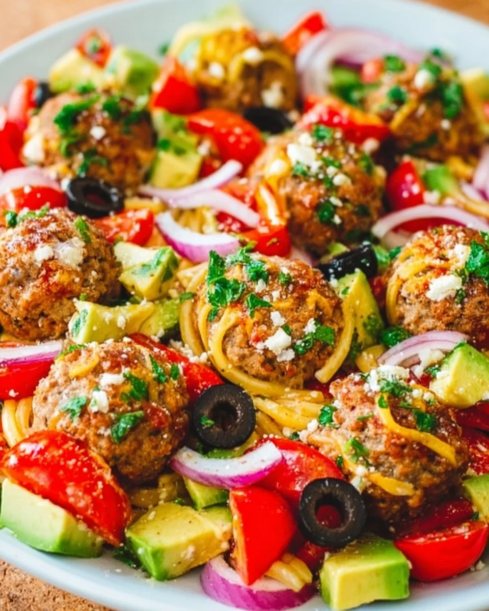 Baked Mexican Meatballs with Tomato and Avocado Salad