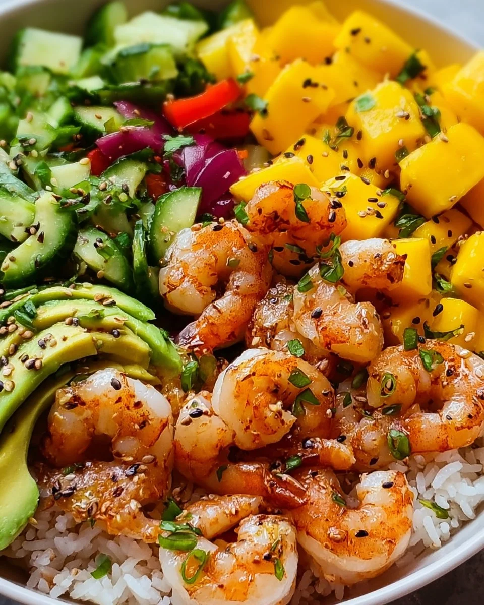 Shrimp Avocado Mango Rice Bowl
