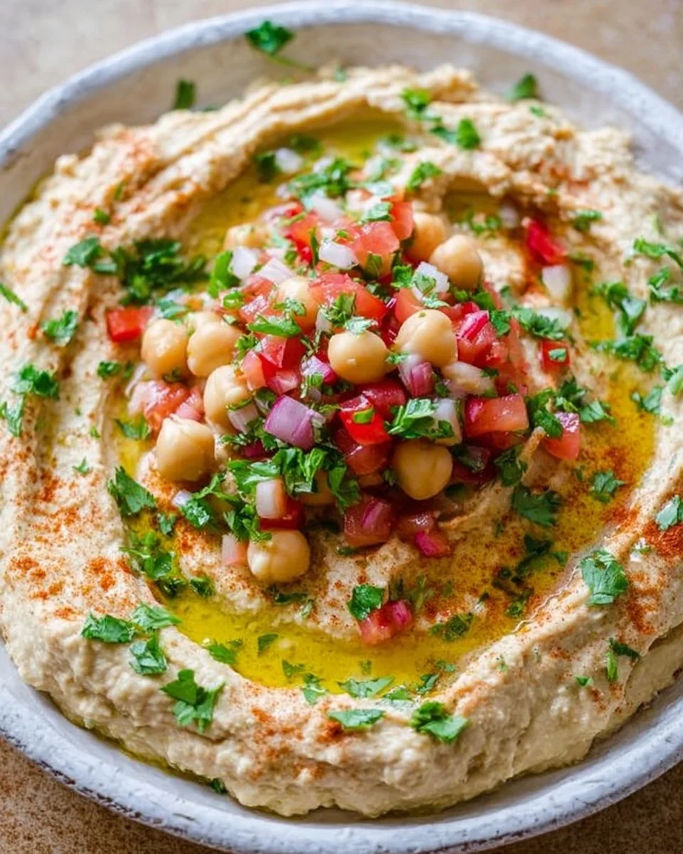 Bowl of Taco Hummus served with tortilla chips and fresh veggies.