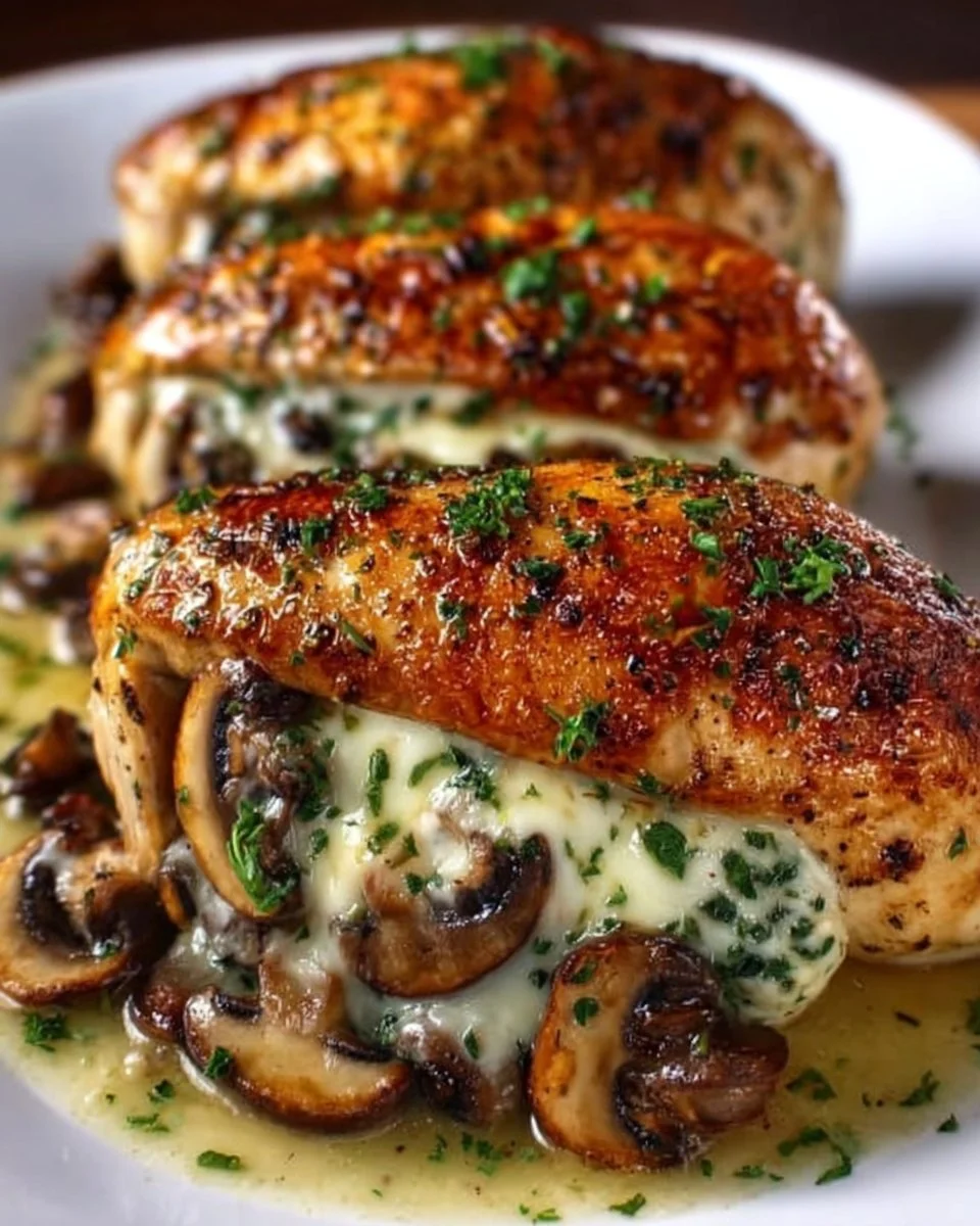 Cheesy Garlic Butter Mushroom Stuffed Chicken