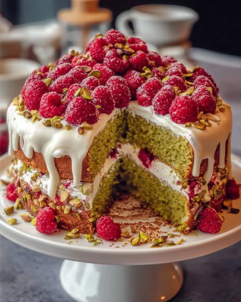 Heavenly Pistachio Raspberry Dream Cake