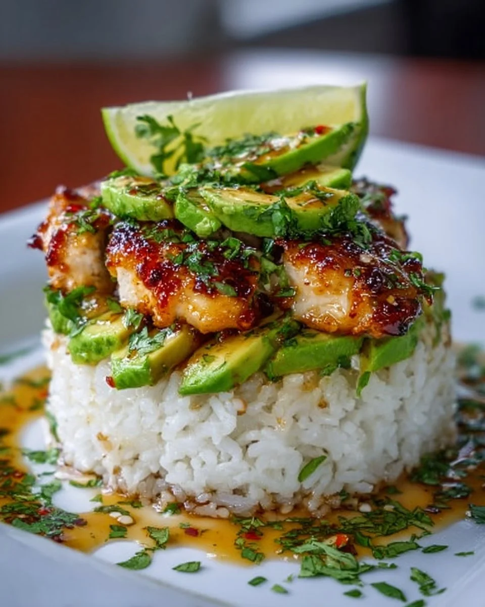 Honey Lime Chicken &amp; Avocado Rice Stack