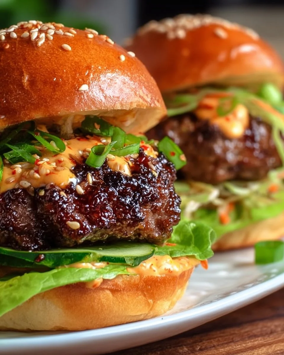 Korean BBQ Bulgogi Beef Burgers Recipe with Easy Gochujang Mayo