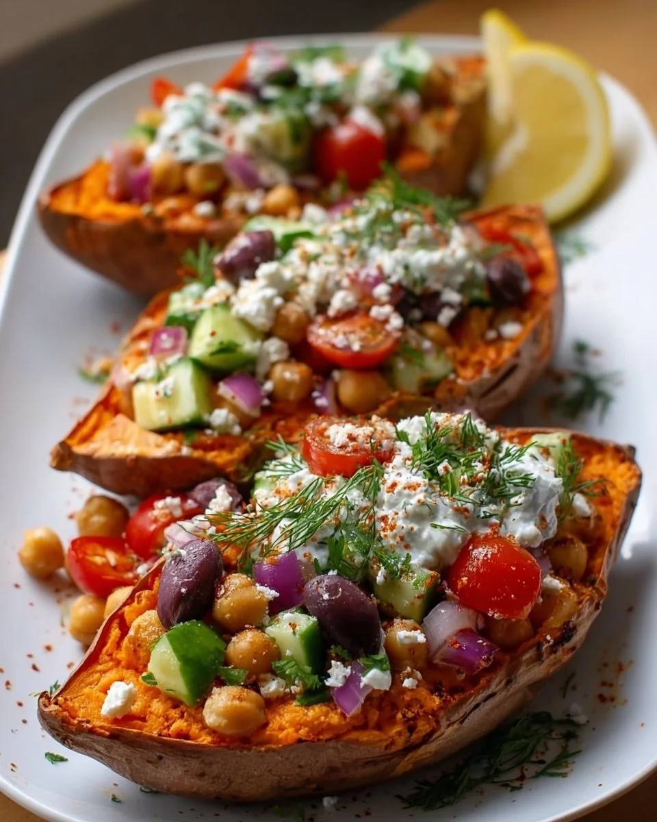 Mediterranean Stuffed Sweet Potato Boats
